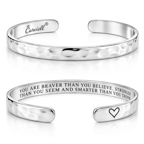 Carviell Bracelets for Women – 100+ Meaningful Engraved Messages – Solid 316L Surgical Stainless Steel Cuff Bracelet – Gift Ready - color: CONFIDENCE Gift - You are braver than you believe, stronger than you... smarter than you think.