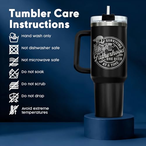 34HD Dad Skeleton Surviving Fatherhood 40 oz Tumbler with Handle, Dad Gift - color: Surviving Fatherhood