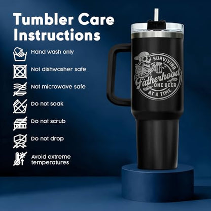 34HD Dad Skeleton Surviving Fatherhood 40 oz Tumbler with Handle, Dad Gift - color: Surviving Fatherhood