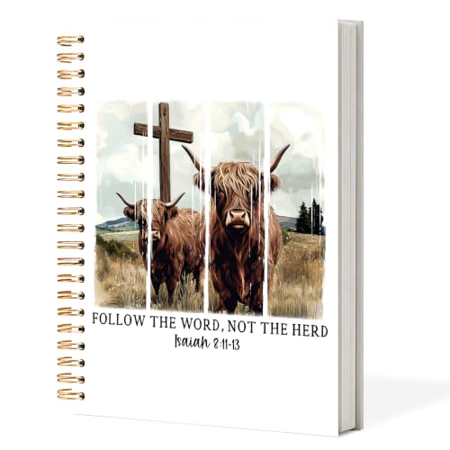 Western Highland Cow Christian Spiral Notebook 5.5x8.3in, Bible Journal for Women Men, Follow The Word Not The Herd Religious Scripture Hardcover Journal Notebook for Church Study Work Office - color: Follow The Word Not The Herd Religious Scripture
