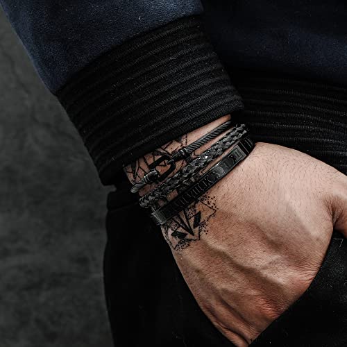 WFYOU Stainless Steel Bracelets for Men Gold Cuff Bracelet Birthday Gifts - color: Black 5