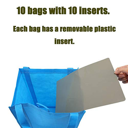 NERUB Set of 10 Reusable Grocery Bags Heavy Duty Shopping Bags Large Grocery Totes with Reinforced Bottom Super Sturdy Handles Washable, Blue - color: Blue