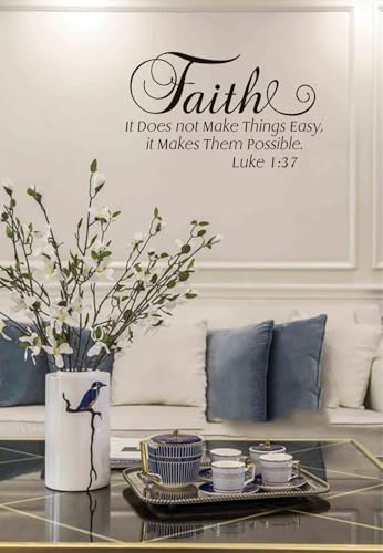 Luke 1:37 Christian Wall Decals, Faith It Does Not Make Things Easy it Makes Them Possible Bible Verse Wall Stickers, Scripture Quotes Religious Phrase Vinyl Wall Art for Home Church