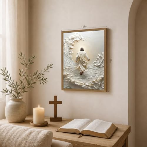 INJOLLY Wood Framed Jesus Walking on Water Wall Art 16x24 in - color: Walk, size: 24"L x 16"W