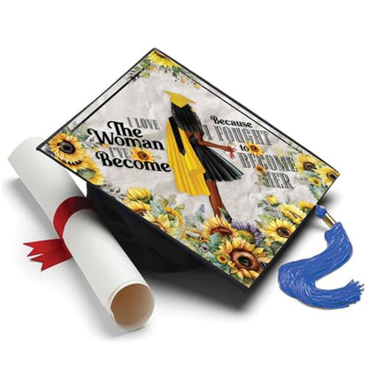 Tassel Toppers Woman Custom Graduation Cap, Graduation Cap Topper & Design - color: White and Yellow