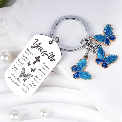Inspirational Christian Gifts Keychain for Women - Religious Gift Keyring for Men, Priests, Sister, Friend, Mom, Catholic - style: Butterfly