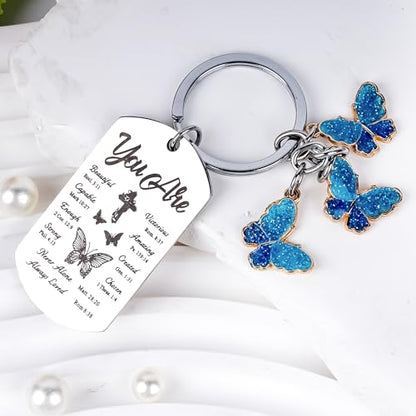 Inspirational Christian Gifts Keychain for Women - Religious Gift Keyring for Men, Priests, Sister, Friend, Mom, Catholic - style: Butterfly