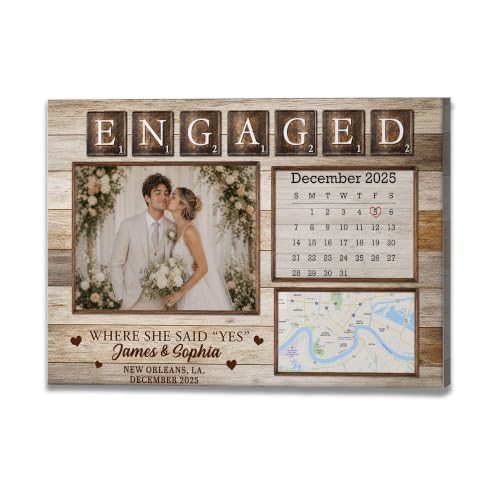 Ipplee Personalized Engaged Proposal Framed Canvas Wall Art for Couples - color: Design21