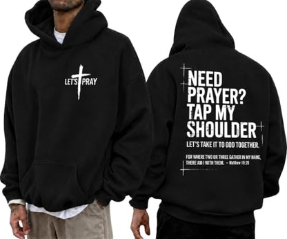 Christian Sweatshirts For Women Need Prayer Tap My Shoulder Hoodie Sweater - color: Black-1, size: 3X-Large