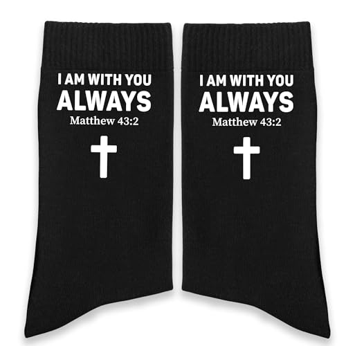 Christian Bible Verse Black Crew Socks, Religious Quote Socks, Faith Inspirational Christian Gift for Men Women。 - color: Black Religious 5