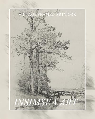 InSimSea Framed Canvas Wall Art, River Bridge Sketch Print, 10x8 Inch - color: Sketch of Trees by a Stream