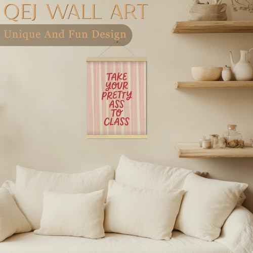 QEJ Funny Pink Striped Wall Art Hanger Frame Poster for Girls Bedroom College Dorm 12x16 Inch - color: Class