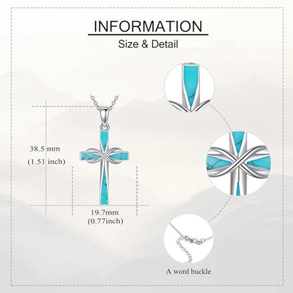 ONEFINITY Cross Necklace 925 Sterling Silver Cross Pendant Religious Jewelry Gifts - style: turquoise