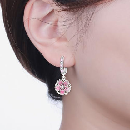 925 Sterling Silver Drop & Dangle Earrings for Women,Butterfly Dragonfly and Bee|Flower and leaf Earrings, Suitable for Sensitive Ears Fashion Jewelry Gift- Hypoallergenic Earrings - color: Cherry blossom
