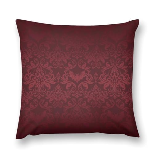 Damask Gothic Vintage Throw Pillow Cover Red Antique Floral Victorian Goth Couch Sofa Pillowcases Bat Bats Skull Bone Bohemian Baroque Pillows Cushion Case for Farmhouse Bed Chair 18x18inch - color: Damaskblack-8
