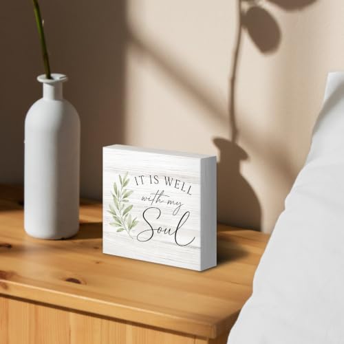 Christian It Is Well With My Soul Wood Box Sign Desk Decor 5X5 - color: My Soul