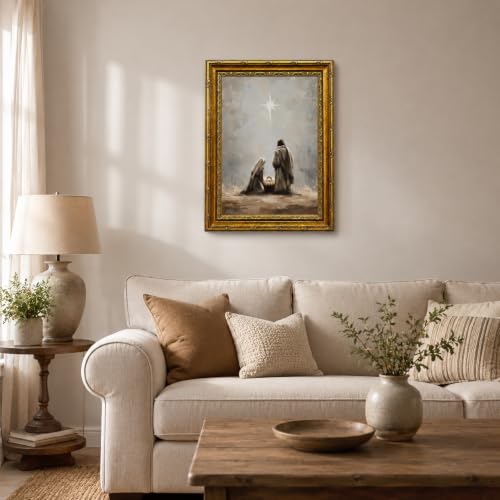 Nativity Scene Canvas Wall Art Framed Christian Rustic Artwork 16x12 Inch - color: Nativity Scene Canvas 25, size: 16"L x 12"W