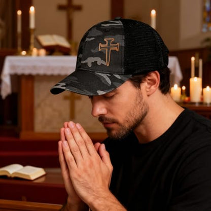 3D Embroidered Christian Hat for Men & Women, Jesus Faith Cross Hat, Religious Gifts for Christians Clothes - color: Leather - Camouflage