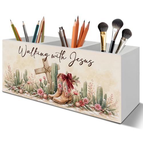 Christian Christmas Western Pen Pencil Holder Organizer for Desk - color: Winter Cowgirl