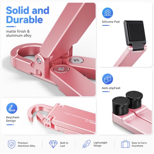 Portable Foldable Pocket Phone Stand with Keychain for Desk Travel(Pink) - color: Pink