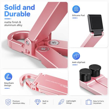 Portable Foldable Pocket Phone Stand with Keychain for Desk Travel(Pink) - color: Pink