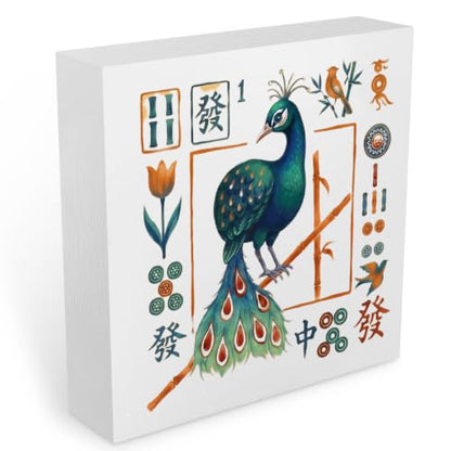 Mahjong Bird Bam Desk Sign Wooden Box Sign Table Decoration White - color: white 1479