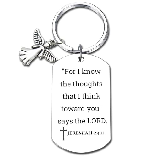 Inspirational Scripture Keychain with Angel Pendant - Bible Verse Key Chain Religious Gift for Christian - style: Jeremiah 29:11