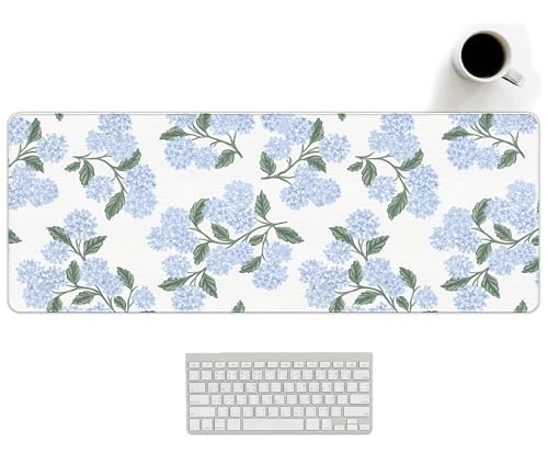 UTELKA Blue Desk Mat, Flroal Desk Matt for Desktop Mouse Pad 31.5x11.8 - color: Blue Hydrangea Large, size: 31.5L x 11.8W inches