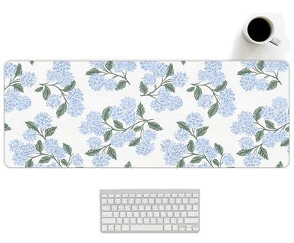 UTELKA Blue Desk Mat, Flroal Desk Matt for Desktop Mouse Pad 31.5x11.8 - color: Blue Hydrangea Large, size: 31.5L x 11.8W inches