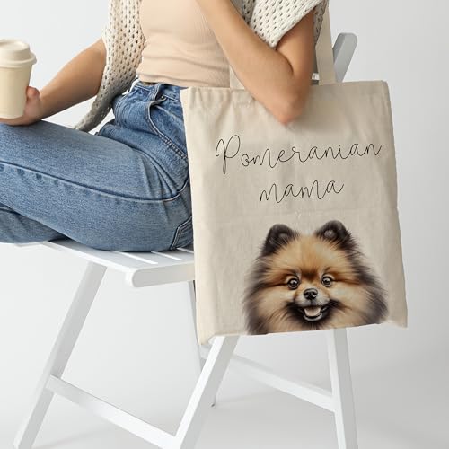 Dog Mom Canvas Tote Bag for Women, Reusable Cotton Shoulder Bag, Dog Lover Gift, Mother’s Day Pet Mom Shopping Tote - color: Pomeranian02
