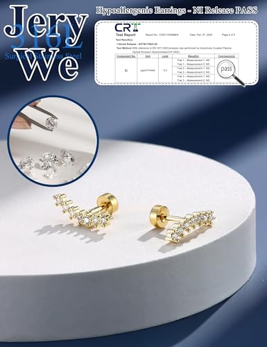 JeryWe Cartilage Earrings for Women Hypoallergenic Helix Piercing Jewelry - color: G:long cz-14k gold filled