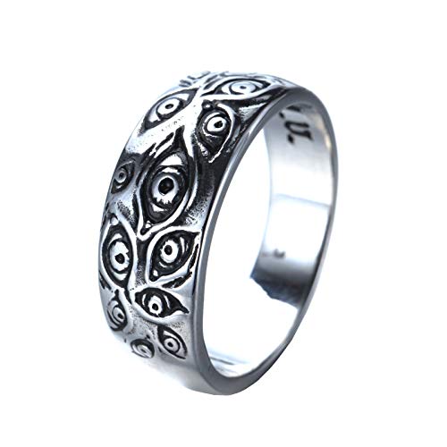 Men's Vintage Engraved Eye of God Ring Black Gold Silver Tone - color: Silver