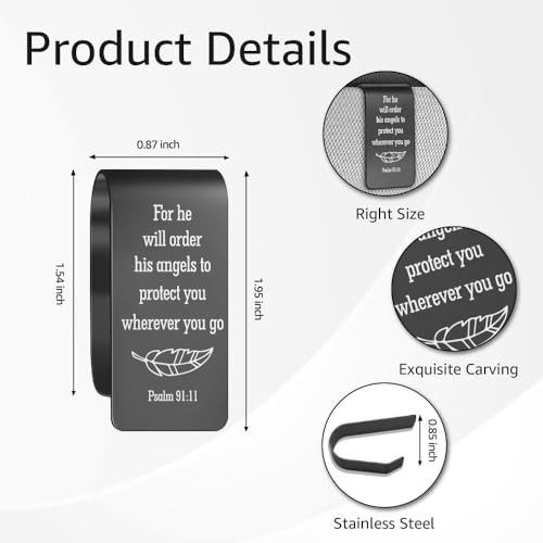 Psalm 91:11 Car Visor Clip, Guardian Angel Visor Clip for Men Women - color: Black10