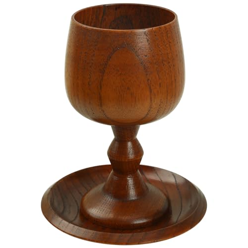 Chalice Cup Wooden, Communion Goblet with Tray & Gift Bag, Communion Chalice Wooden Goblet, Handmade Vintage Wine Cup (5.1 inches)