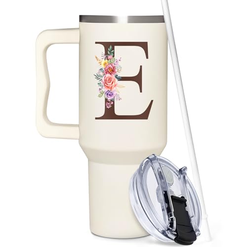 Personalized Gifts for Women, Customized Mother's Day, Birthday, Xmas Gift For Grandma, Mom, Wife, Friends, Sisters, Coworkers, Monogrammed Tumbler 40oz with Lid and Straw - color: E