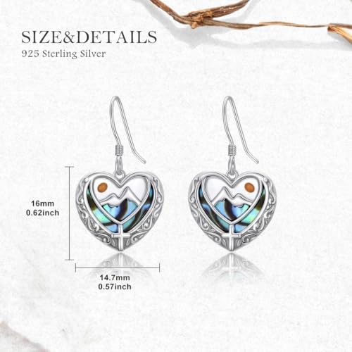 AOBOCO 925 Silver Mustard Seed Cross Heart Dangle Drop Earrings Women - color: Silver-Abalone Shell