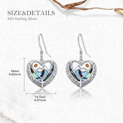 AOBOCO 925 Silver Mustard Seed Cross Heart Dangle Drop Earrings Women - color: Silver-Abalone Shell