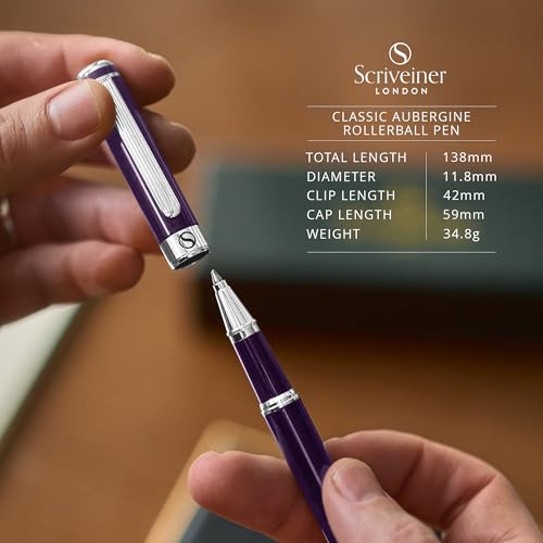 Scriveiner Aubergine Rollerball Pen - Stunning Luxury Pen With Chrome Finish, Schmidt Ink Refill, Best Roller Ball Gift Set for Men & Women, Professional, Executive Office, Nice Pens - color: 30. Aubergine