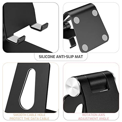 Black Foldable Aluminum Alloy Cell Phone Holder,Tabletop Metal Phone Stand with Adjustable Angle by Swivel Axis,Smartphone Cradle - color: Black