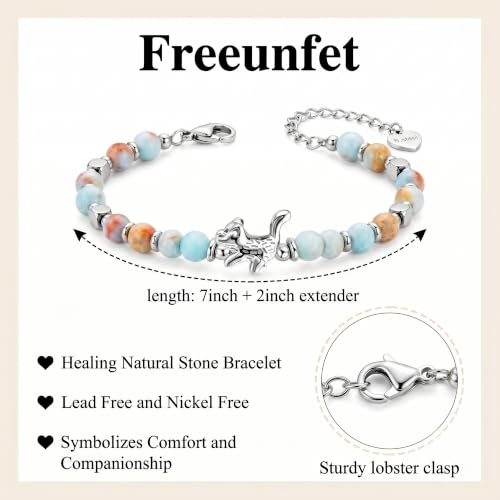 Bracelet for Women Natural Stone Beaded, Stainless Steel Charms, Adjustable - color: 15-Cat