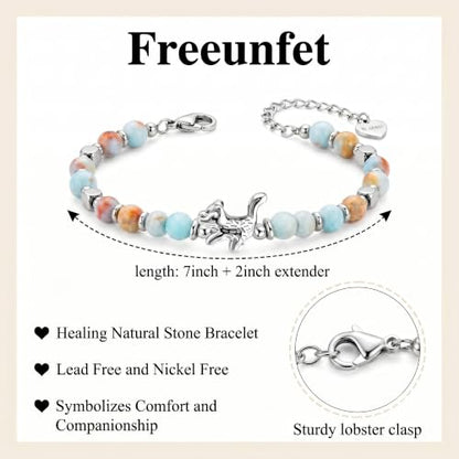 Bracelet for Women Natural Stone Beaded, Stainless Steel Charms, Adjustable - color: 15-Cat