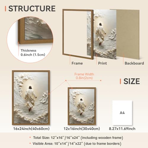 INJOLLY Wood Framed Jesus Walking on Water Wall Art 16x24 in - color: Walk, size: 24"L x 16"W