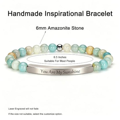 Inspirational Christian Bracelet for Women, 18K Gold Plated Bible Verse Jewelry with Amazonite Beads, Religious Faith Gift for Mom, Daughter, Sister, Friend - color: You are my sunshine-Amazonite Silver
