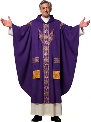 FAD-4U Church Catholic Priest Chasubles Vestments for Church Mass Vestments Robe with Stole - color: Purple&gold
