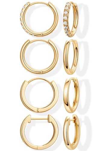 Small Gold Huggie Hoop Earrings Set for Women Men Hypoallergenic 14K Plated Stack Cartilage Earrings, Sterling Silver Multiple Piercing Lightweight Mini Thin Cute Dainty Trendy Jewelry Gifts for Women - color: Gold-6,6,6,6mm