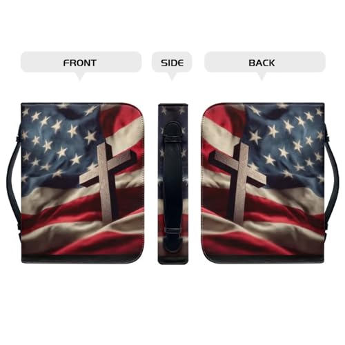 Large Bible Cover Case for Women Men American Flag and Cross PU Leather Bible Case with Bookmark Church Bag Book Carrying Case Bible Cover for Women Men Bible Case for Men Women - color: American Flag and Cross, size: Large