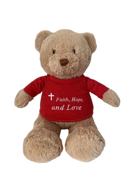 Gracewaters Christian Teddy Bear with 2 Religious Shirts Jesus Loves You, Faith Hope Love, Any Religion, Soft Plush Toy 18 Inch, No-Choke Nose and Eyes