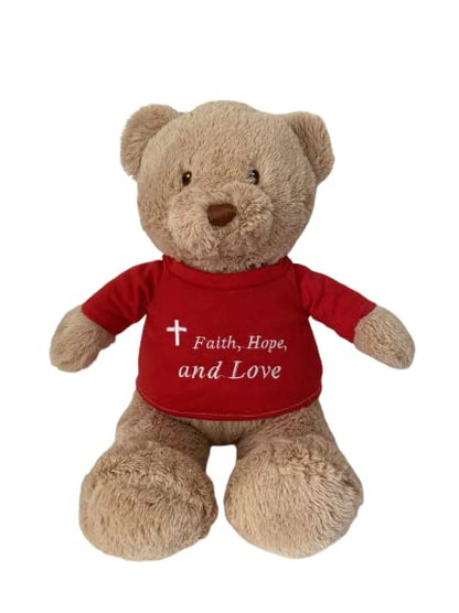 Gracewaters Christian Teddy Bear with 2 Religious Shirts Jesus Loves You, Faith Hope Love, Any Religion, Soft Plush Toy 18 Inch, No-Choke Nose and Eyes