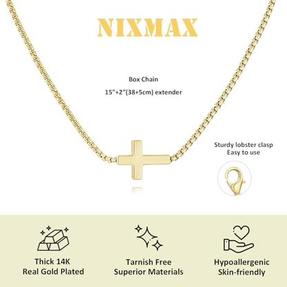 NIXMAX Small Cross Necklace for Women, 14K Gold Silver Plated Pendant - color: Gold-Sideways Cross