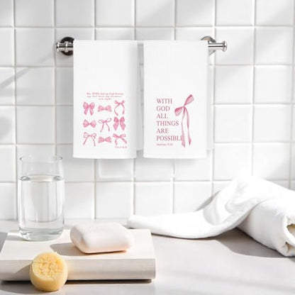 4 Pcs Coquette Pink Bow Christian Bible Verse Kitchen Towels